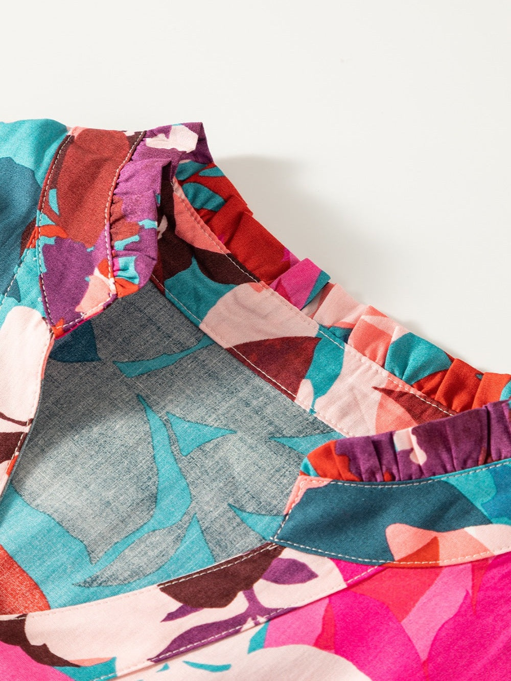 Women Printed Notched Puff Sleeve Blouse