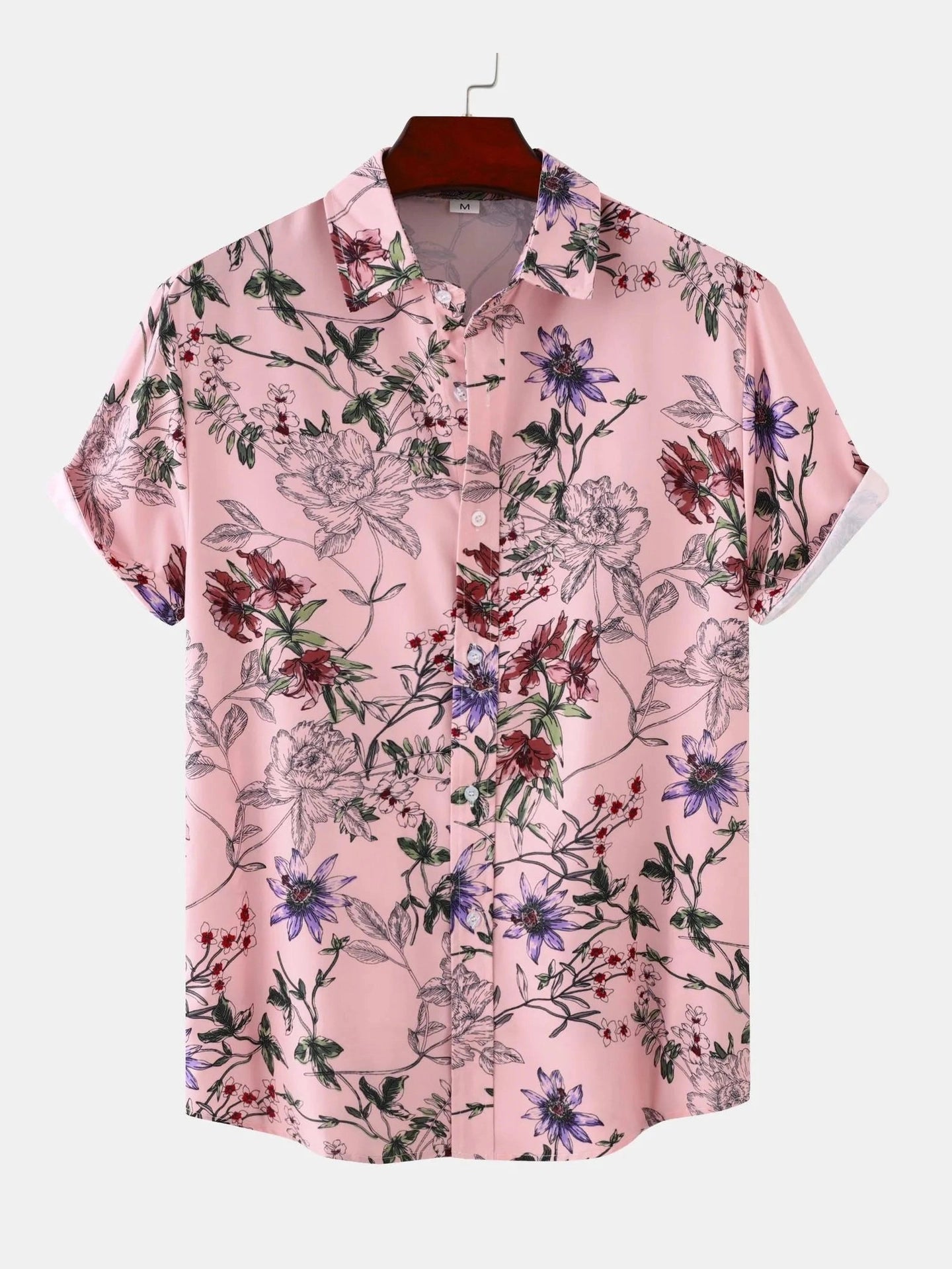 Men's Plus Size Floral Print Short Sleeve Button Down Casual Shirt Trendsi