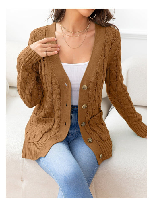 Women Button Down Cable-Knit Cardigan