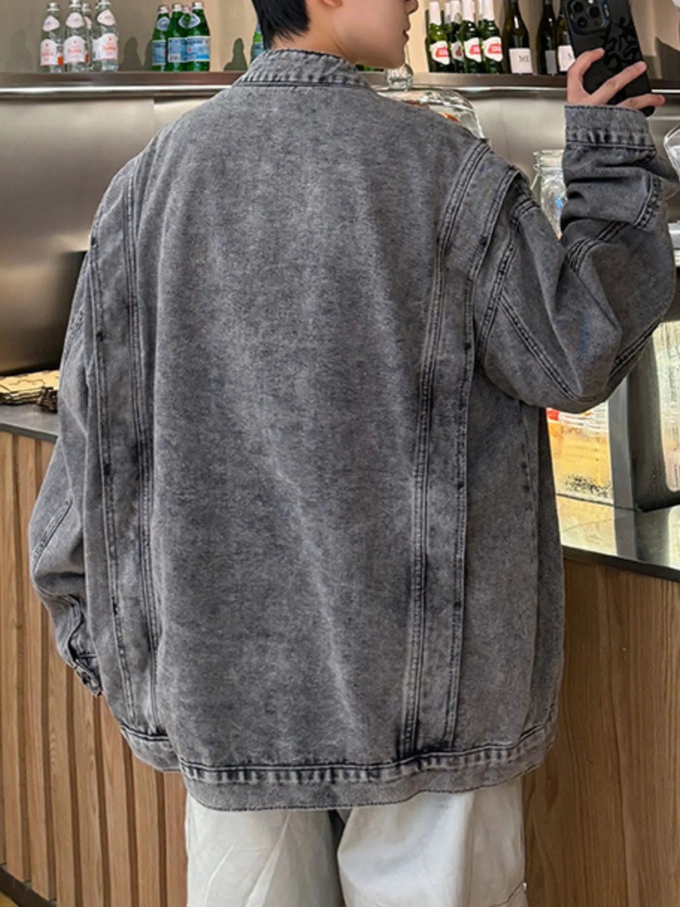 Men's Plus Size Zip Up Long Sleeve Denim Jacket Trendsi