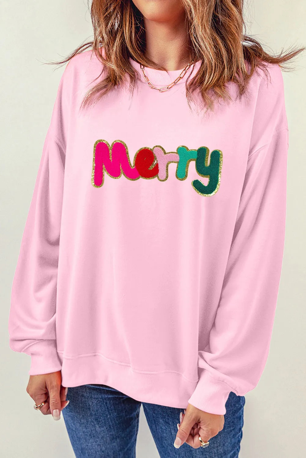 MERRY Round Neck Long Sleeve Sweatshirt NicholesGifts