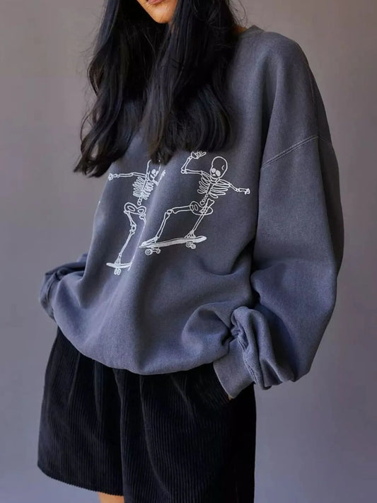 Skeleton Graphic Oversized Sweatshirt Trendsi