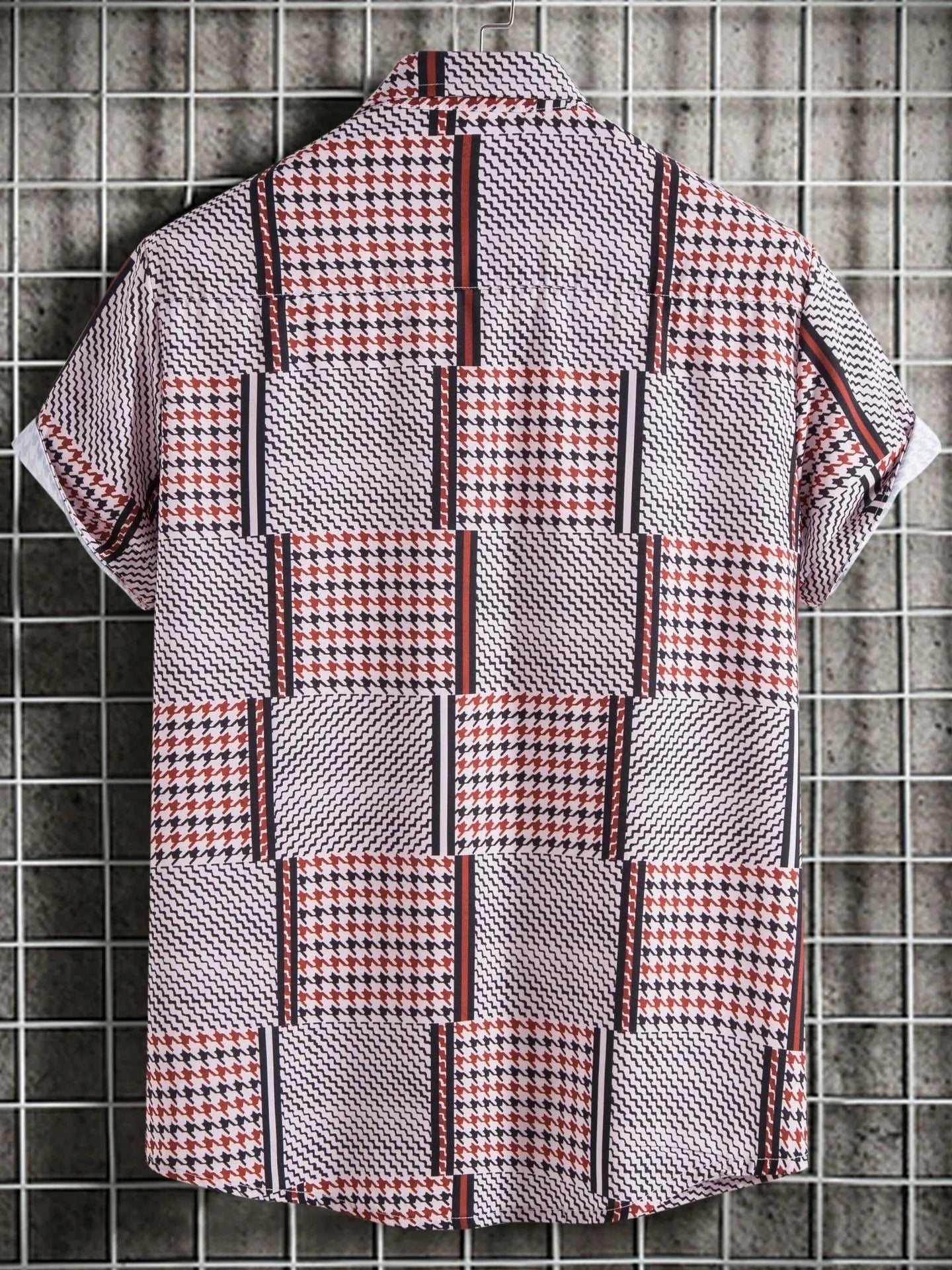 Men's Plus Size Patchwork Plaid Short Sleeve Casual Shirt Trendsi