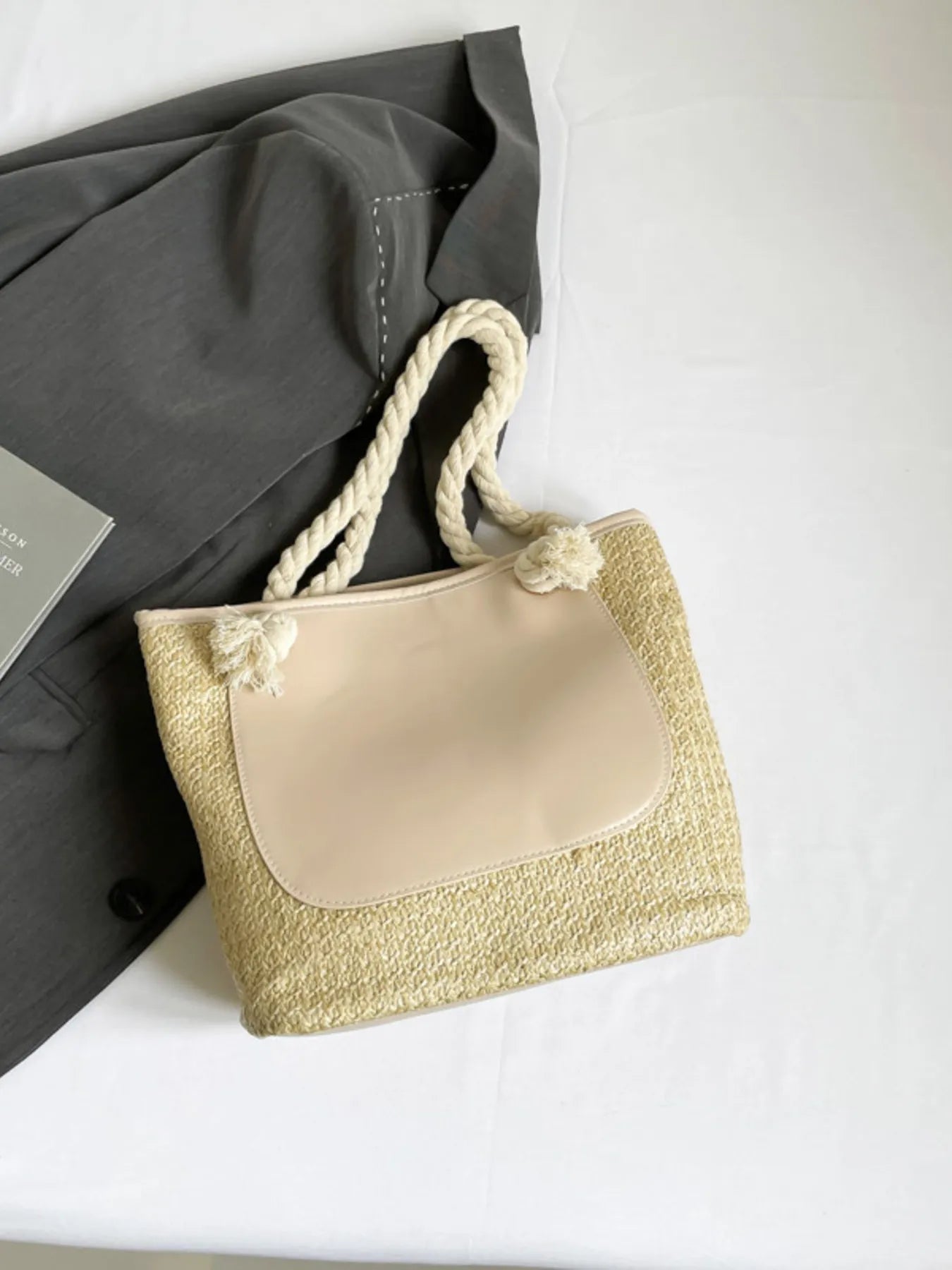 Rope Handle Straw Tote Bag