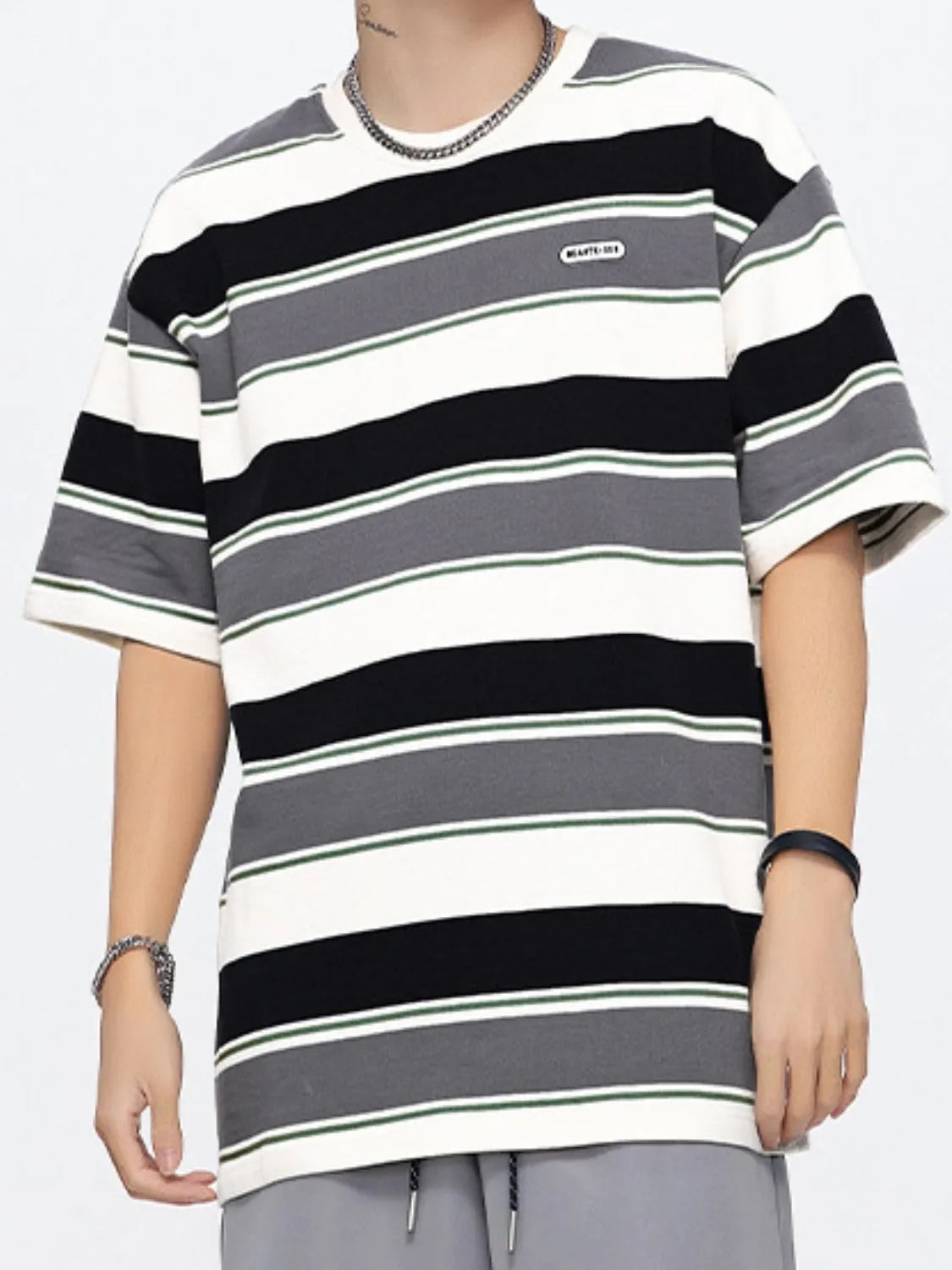 Men's Full Size Striped Round Neck Half Sleeve T-Shirt Plus Size