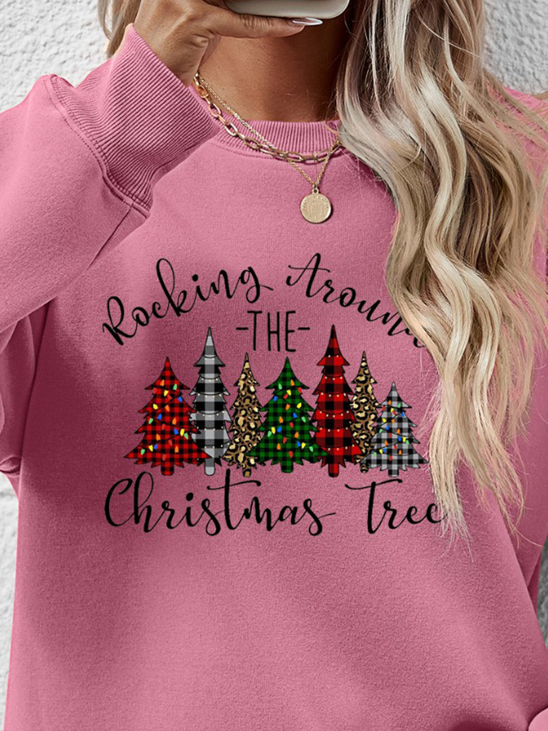 Christmas Tree Graphic Round Neck Sweatshirt NicholesGifts