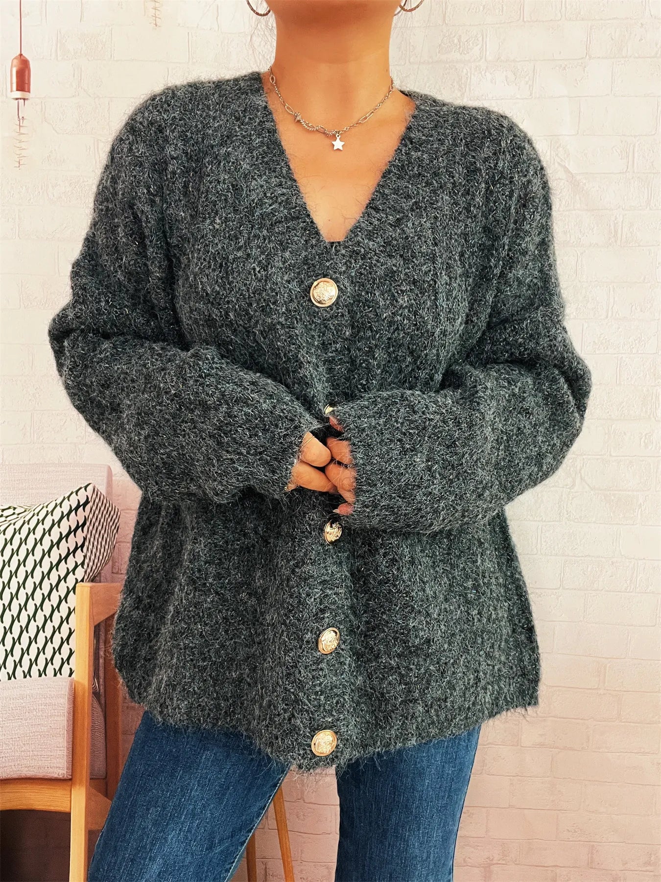 Cable Knit Button-Up Cardigan