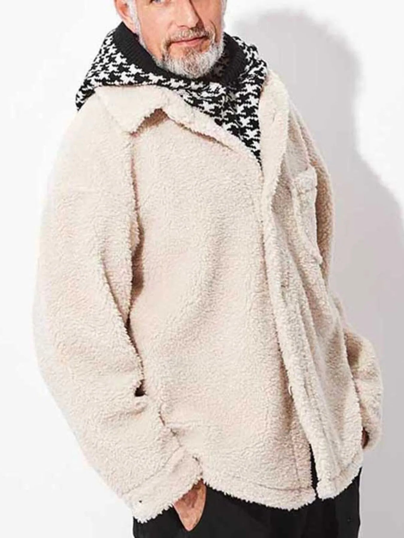 Men's Full Size Button Up Drop Shoulder Sherpa Jacket Plus Size Trendsi