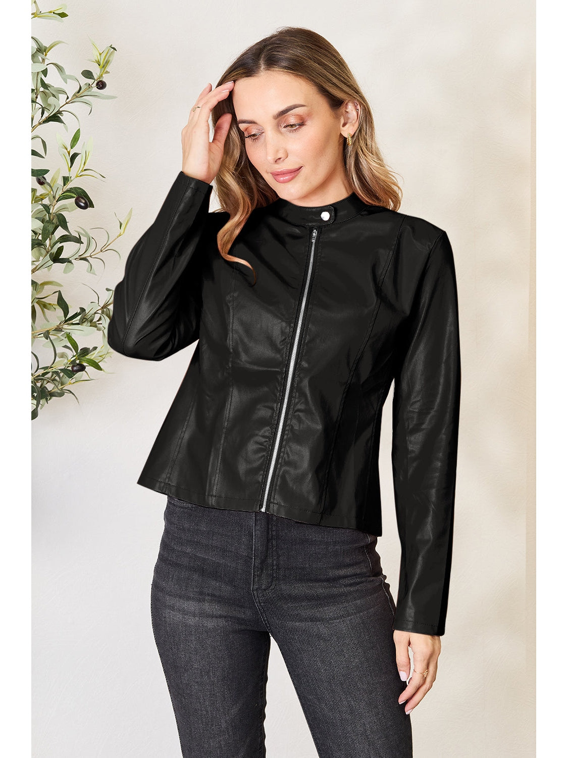 NicholesGifts Women Mock Neck Zip Up Jacket NicholesGifts