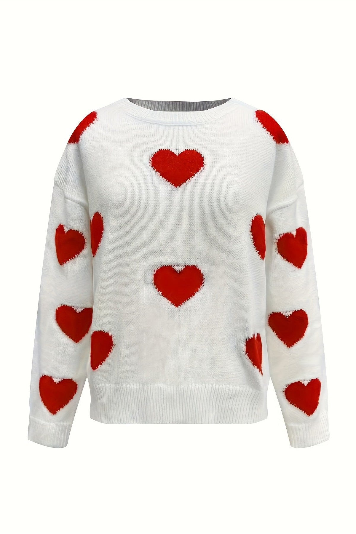NicholesGifts Women Valentine’s Day Heart Round Neck Long Sleeve Sweater NicholesGifts