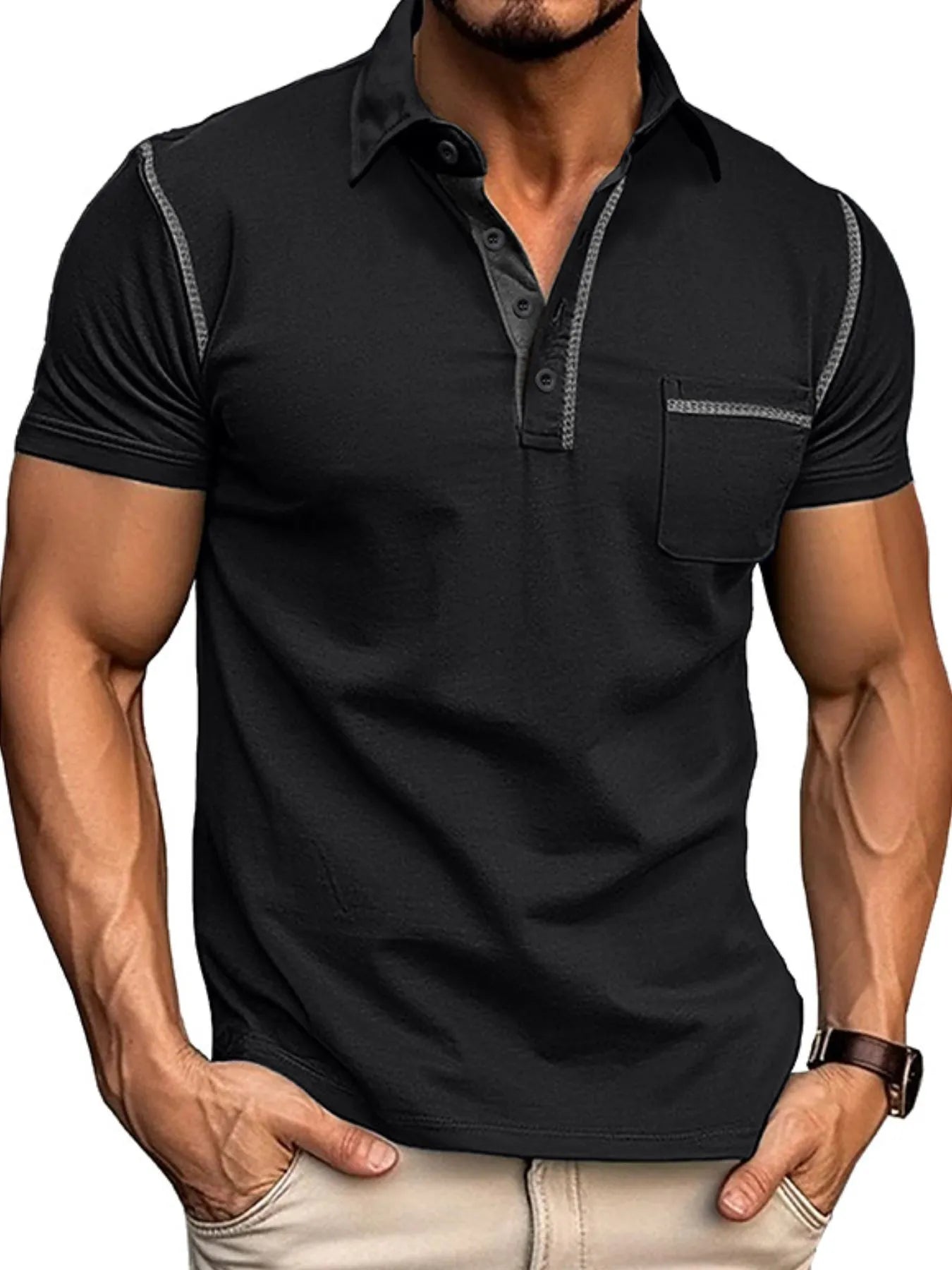 Men's Classic Polo Shirt with Contrast Stitching