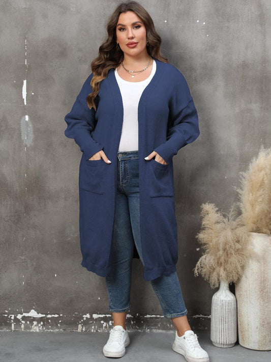 NicholesGifts Women Plus Size Long Sleeve Pocketed Cardigan