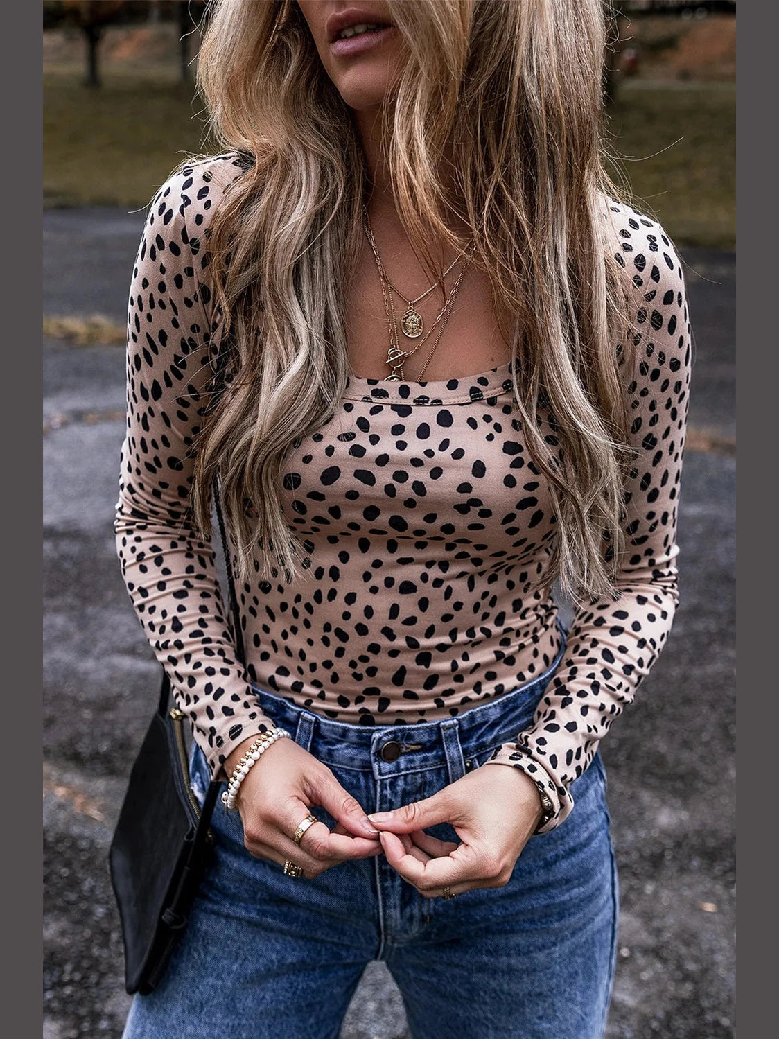 Animal Print Scoop Neck Long Sleeve Bodysuit