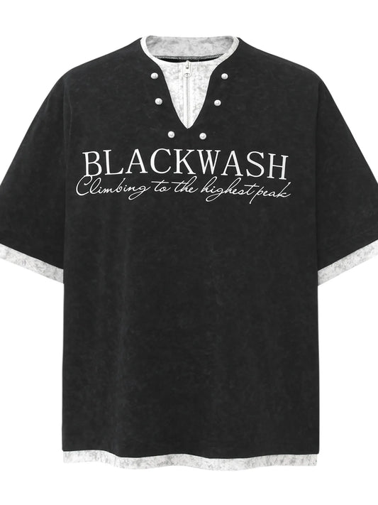 Men's Letter Graphic Round Neck Short Sleeve Contrast Trim T-Shirt Trendsi