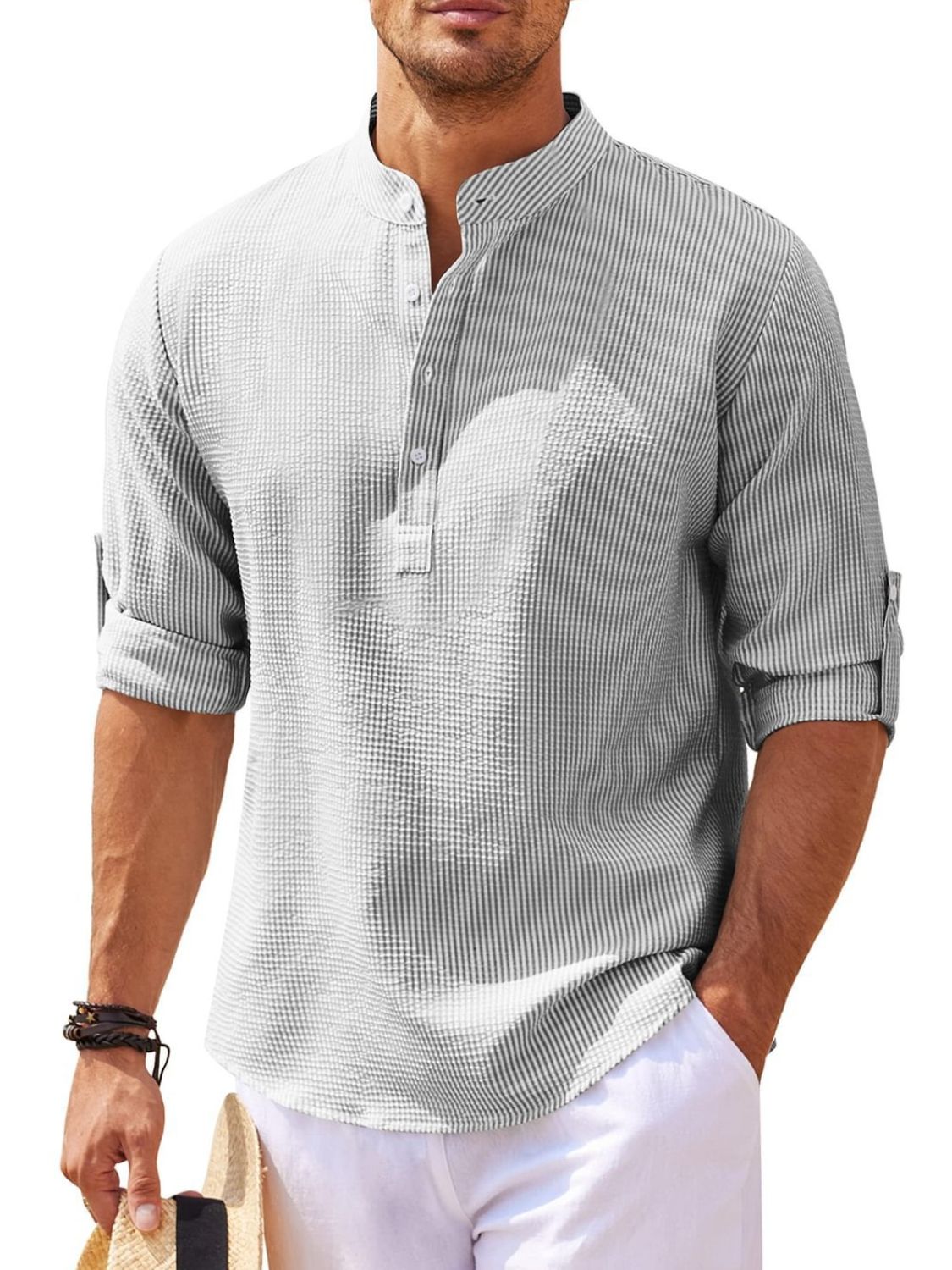 Men's Full Size Half Button Long Sleeve Shirt NicholesGifts