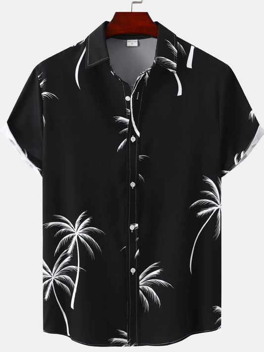 Men's Plus Size Tropical Palm Print Short Sleeve Button Down Shirt NicholesGifts