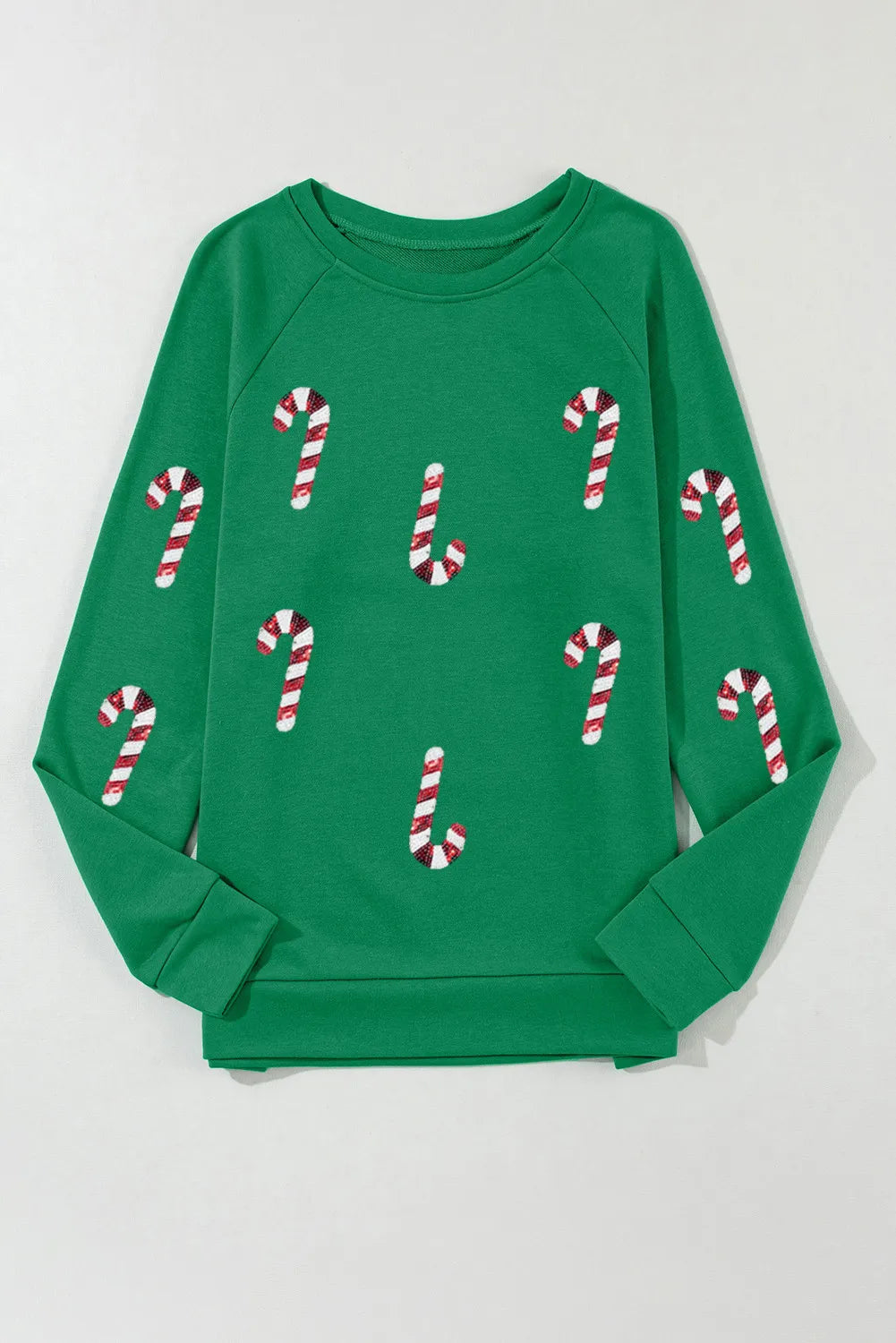 Candy Cane Round Neck Long Sleeve Sweatshirt NicholesGifts
