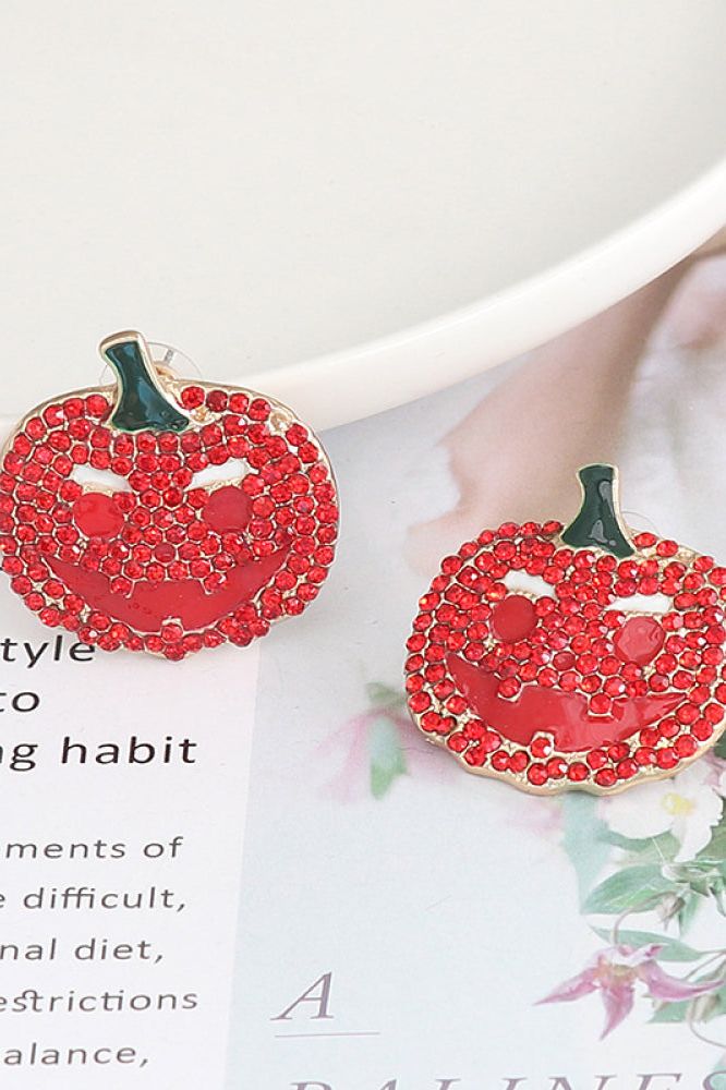 Women Demon Pumpkin Rhinestone Alloy Earrings NicholesGifts