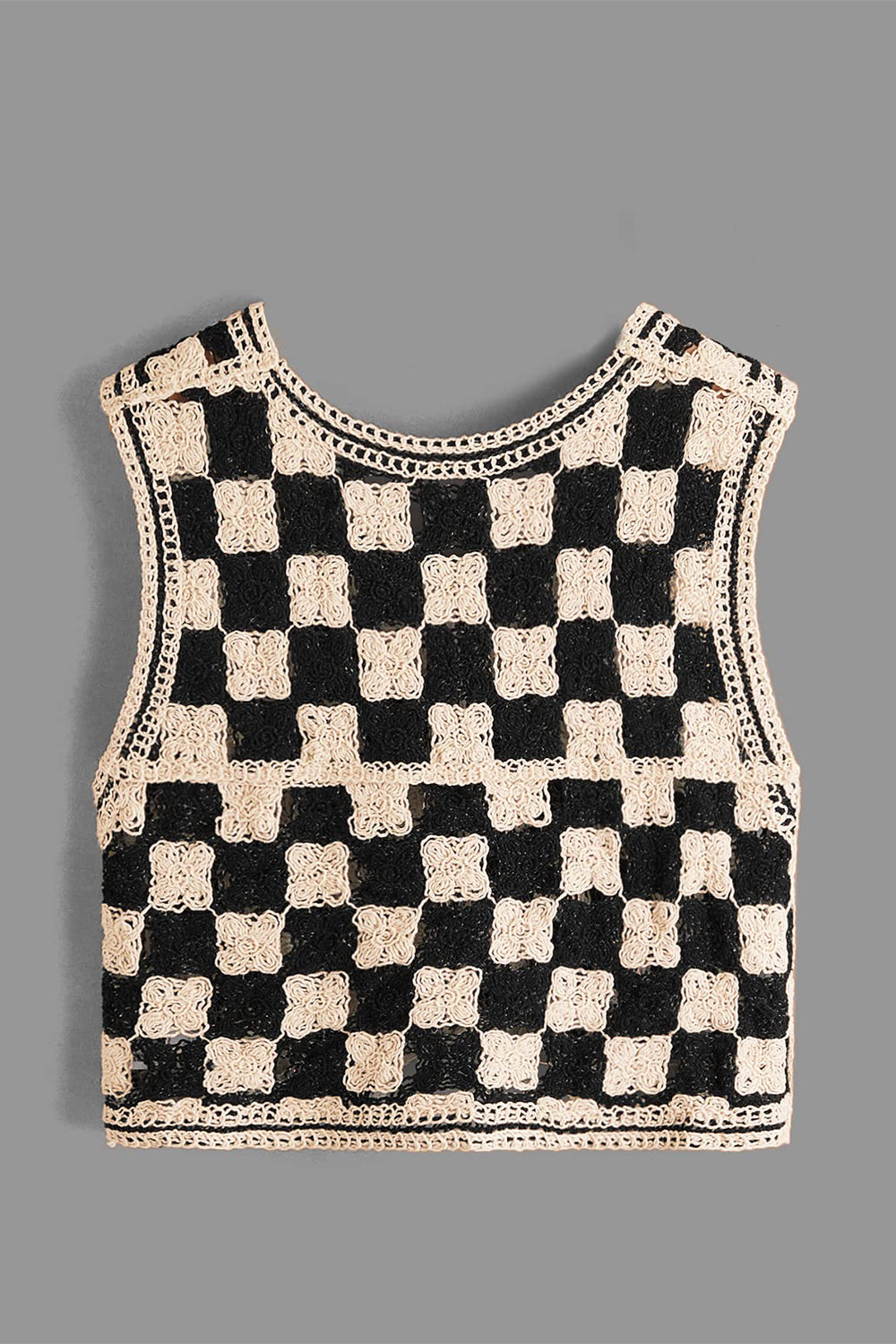 NicholesGifts Women Crochet Checkered V-Neck Button Up Vest NicholesGifts