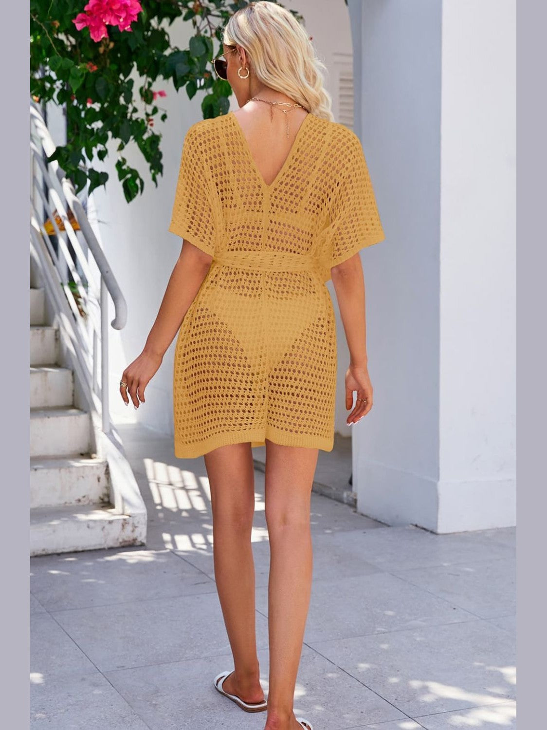 Openwork Tie Waist Cover Up