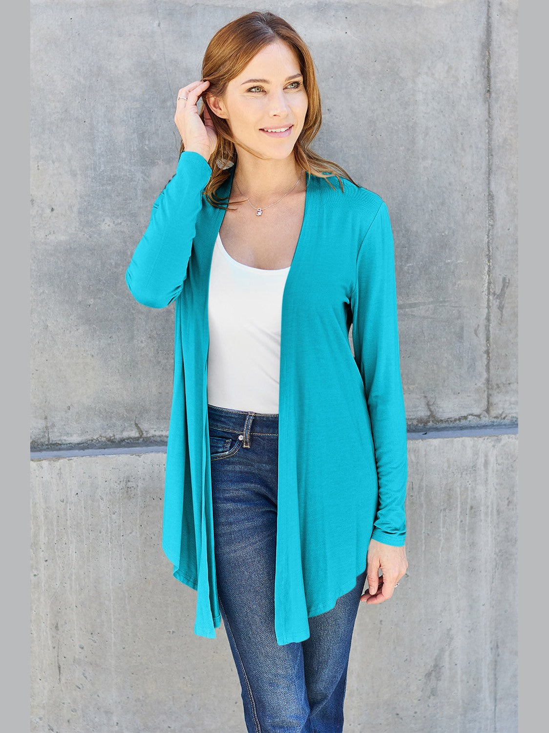 NicholesGifts Women Basic Bae Full Size Open Front Long Sleeve Cardigan NicholesGifts