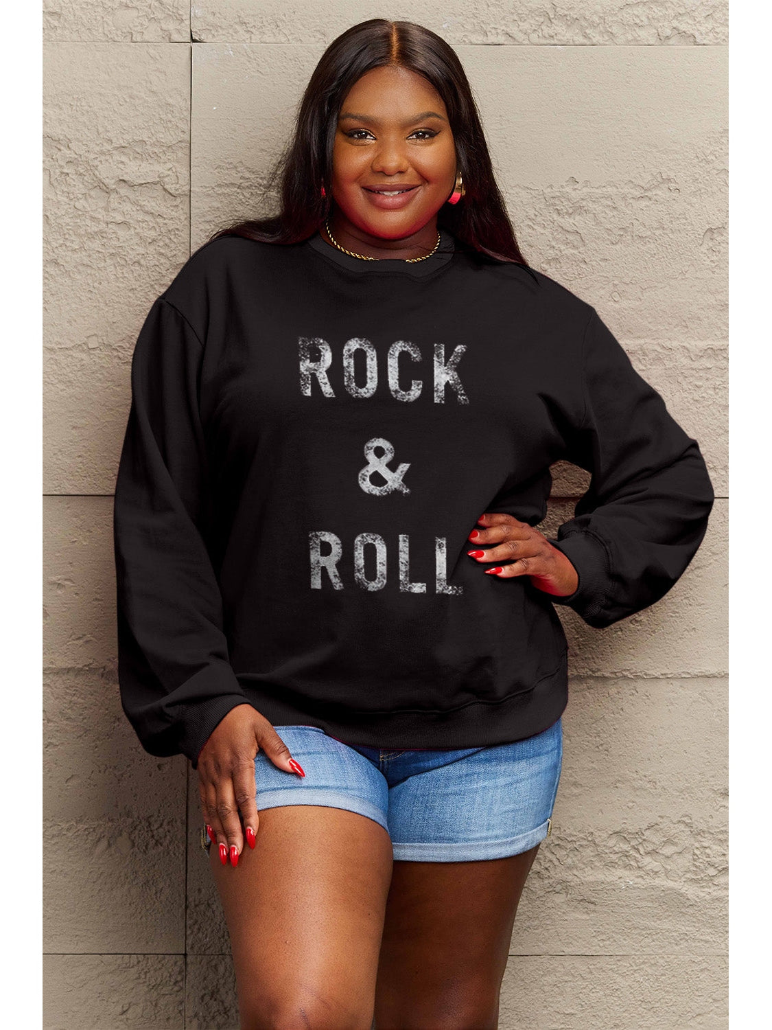 Simply Love Full Size ROCK & ROLL Round Neck Sweatshirt NicholesGifts