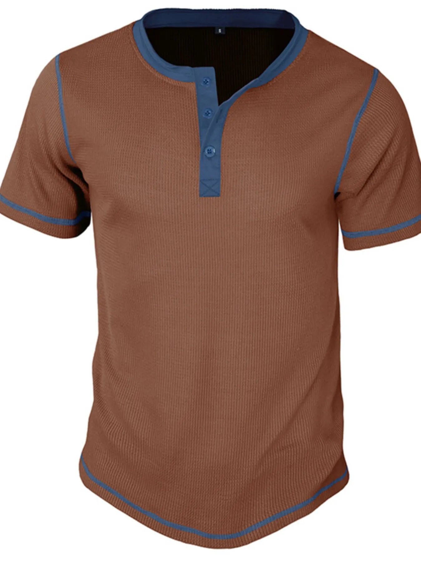 Men's Full Size Contrast Stitch Henley Polo Shirt Plus Size