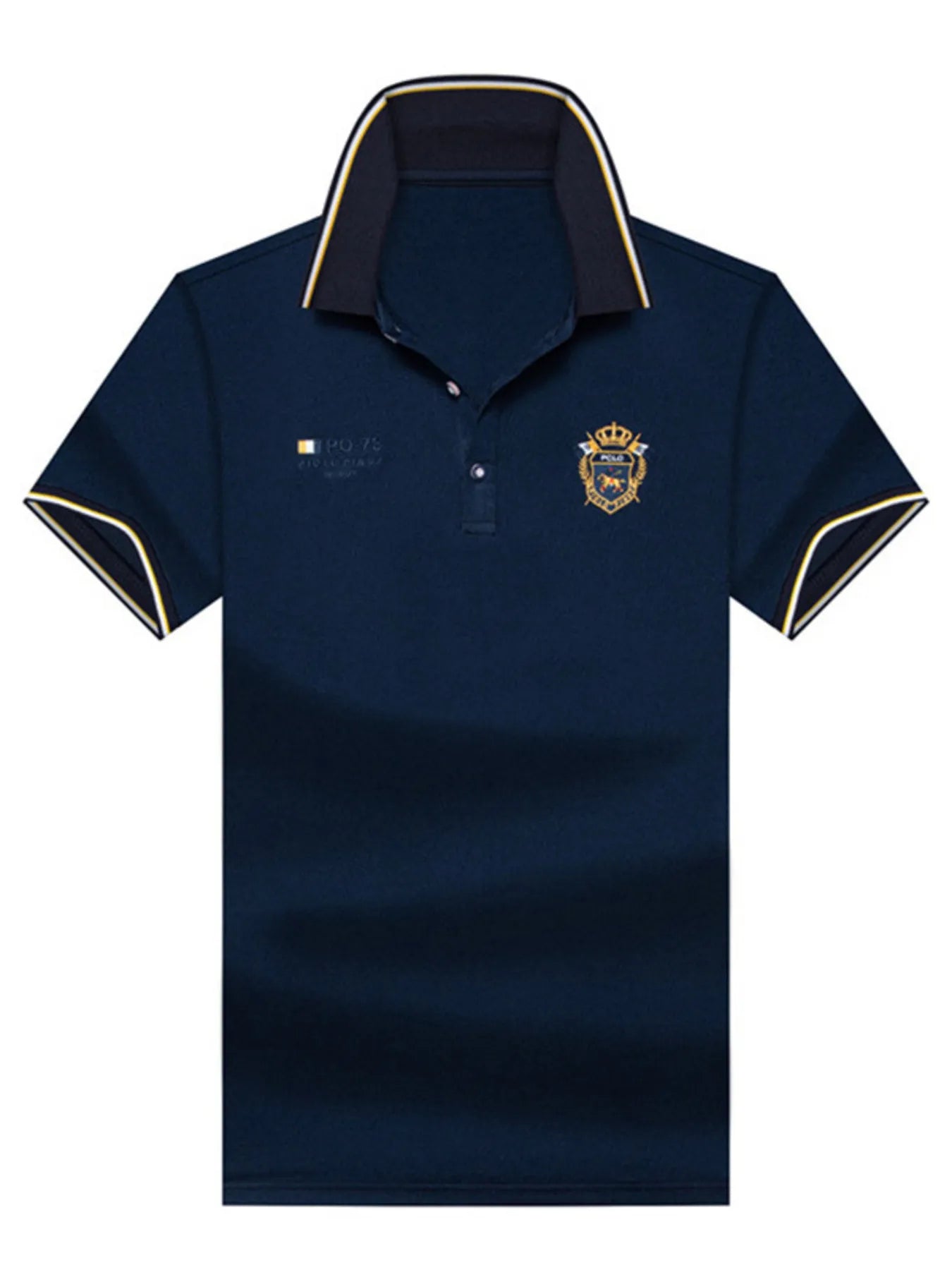 Men's Plus Size Striped Collar Embroidered Detail Polo