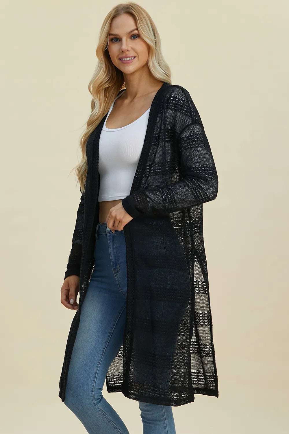 Double Take Full Size Open Front Longline Cardigan NicholesGifts
