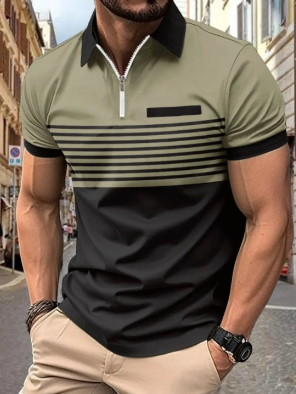 Men's Full Size Collared Neck Contrast Polo Short Sleeve Shirt