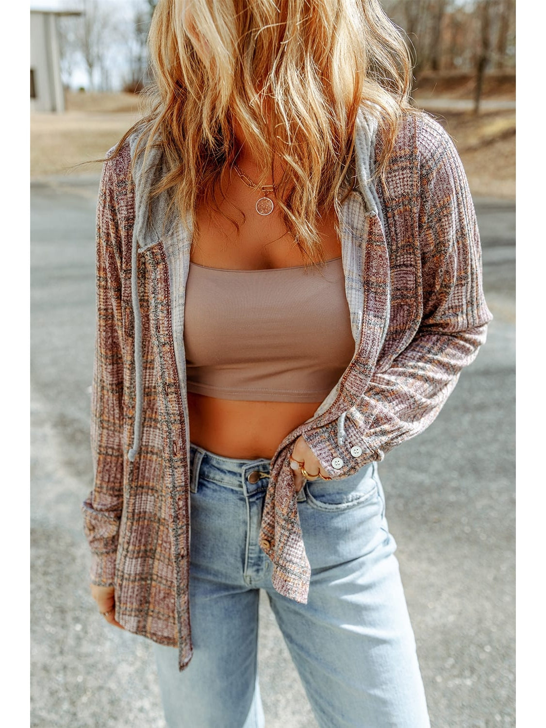 Double Take Plaid Long Sleeve Hooded Jacket NicholesGifts