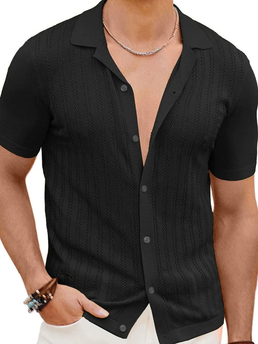 Men's Full Size Openwork Button Down Short Sleeve Shirt Plus Size NicholesGifts
