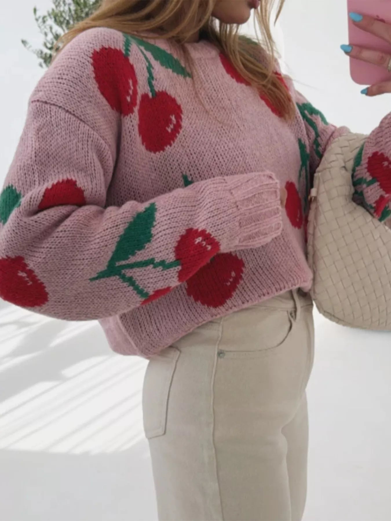 Cherry Pattern Long Sleeve Sweater