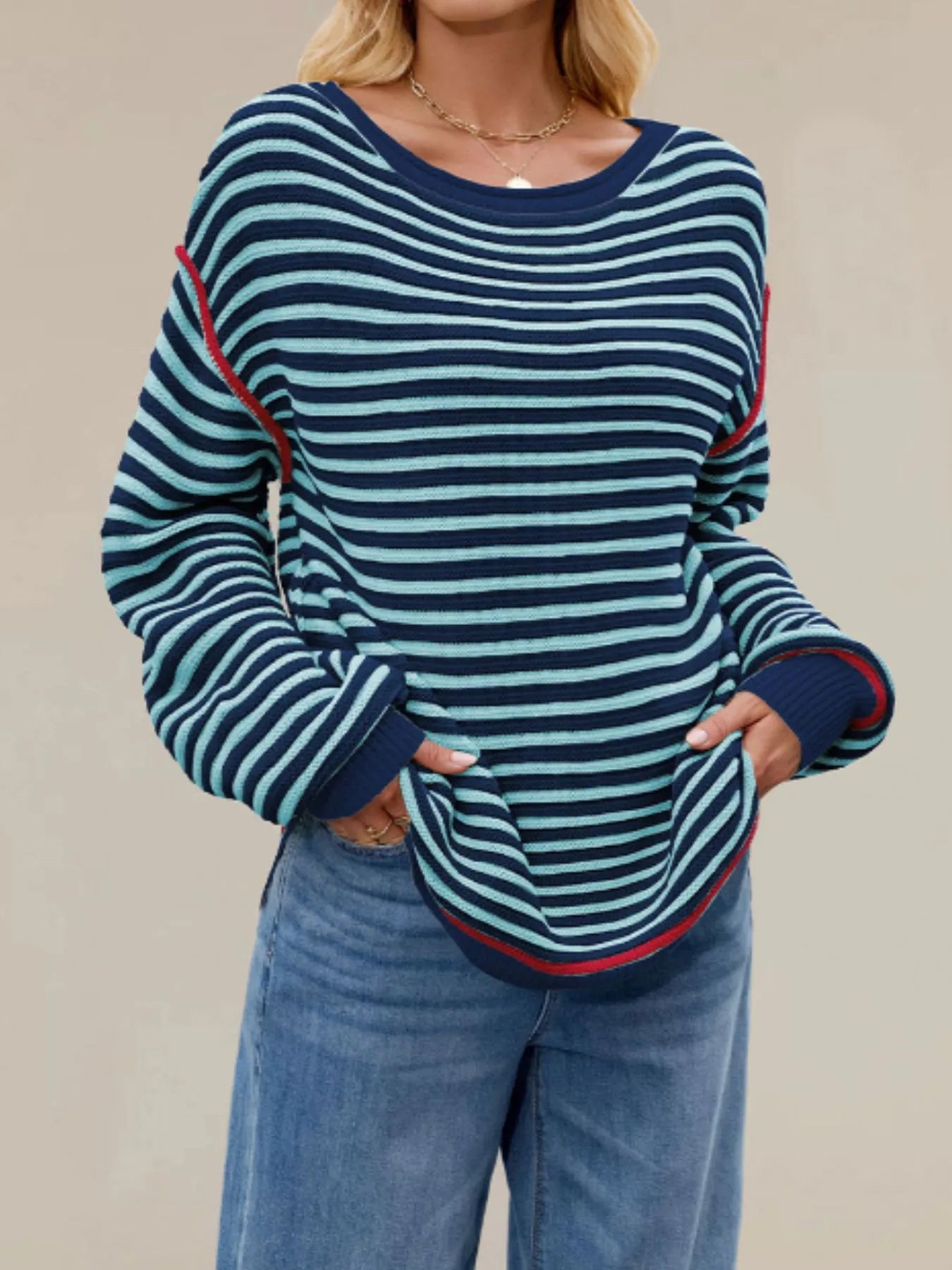 Slit Striped Oversized Sweater