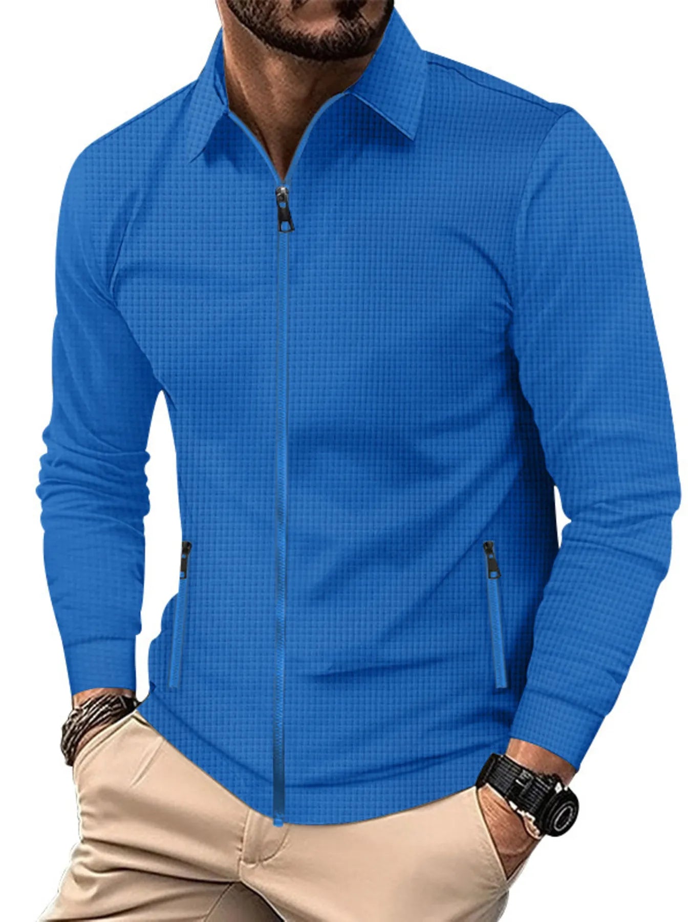 Men's Full Size Waffle Knit Zip Up Jacket Plus Size Trendsi