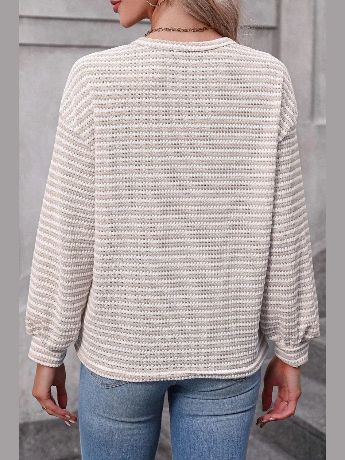 Striped Round Neck Long Sleeve Top nicholesgifts