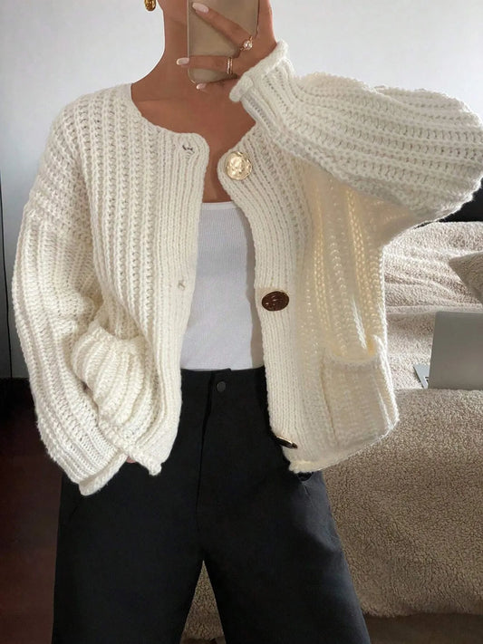 Button-Front Knit Cardigan with Pockets