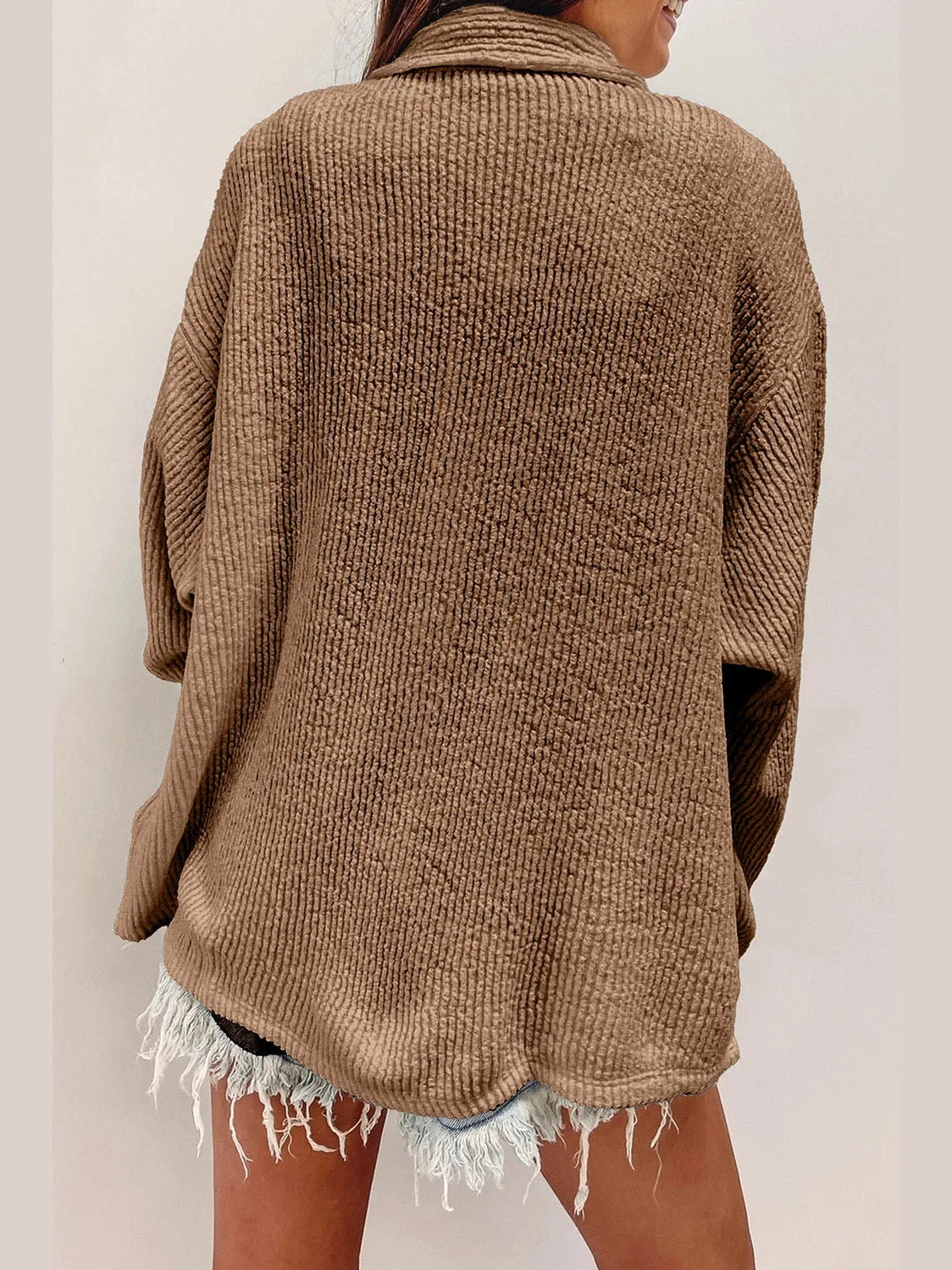 Button Up Long Sleeve Shacket Trendsi