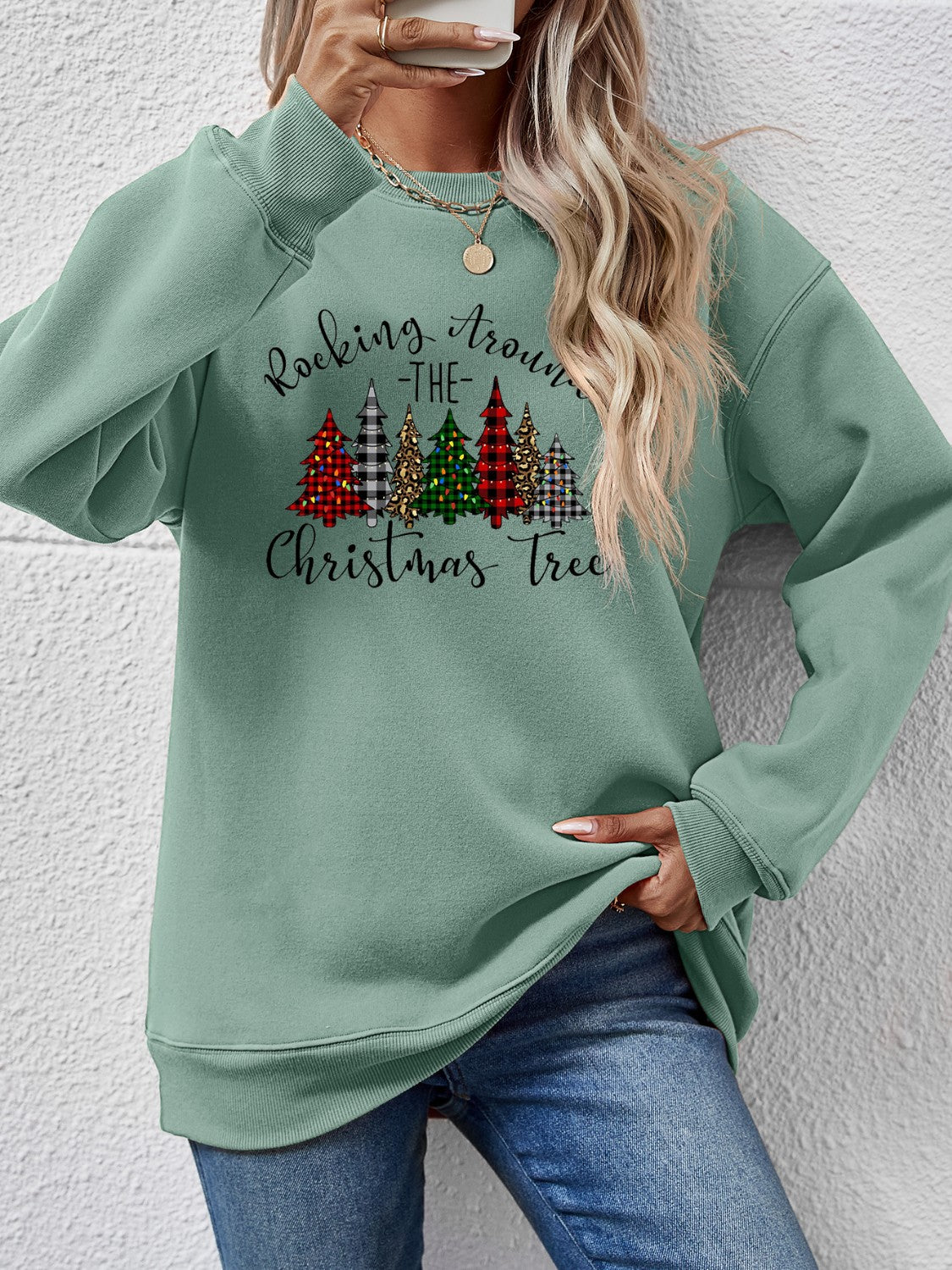 Christmas Tree Graphic Round Neck Sweatshirt NicholesGifts