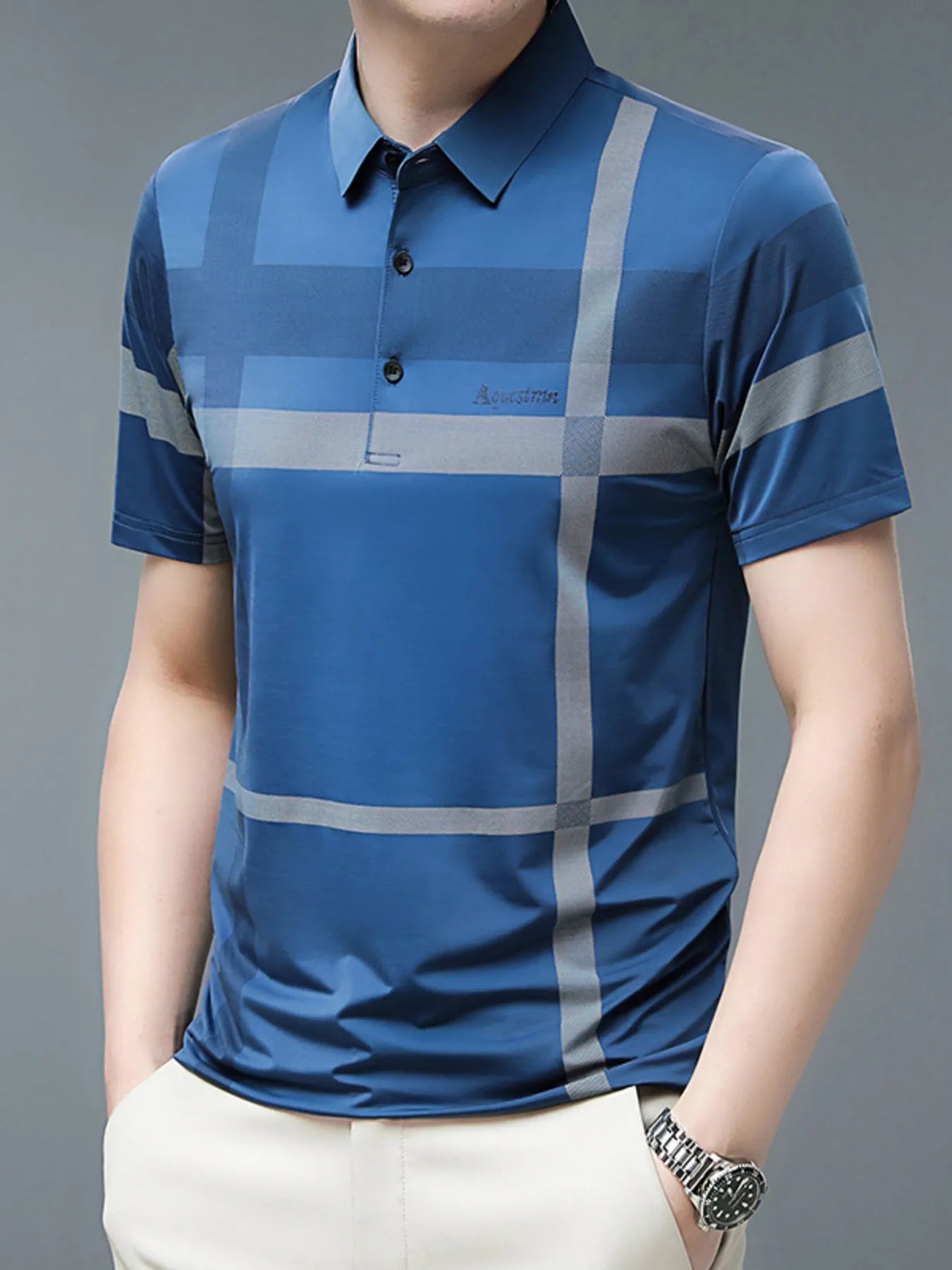 Men's Plus Size Geometric Striped Short Sleeve Polo