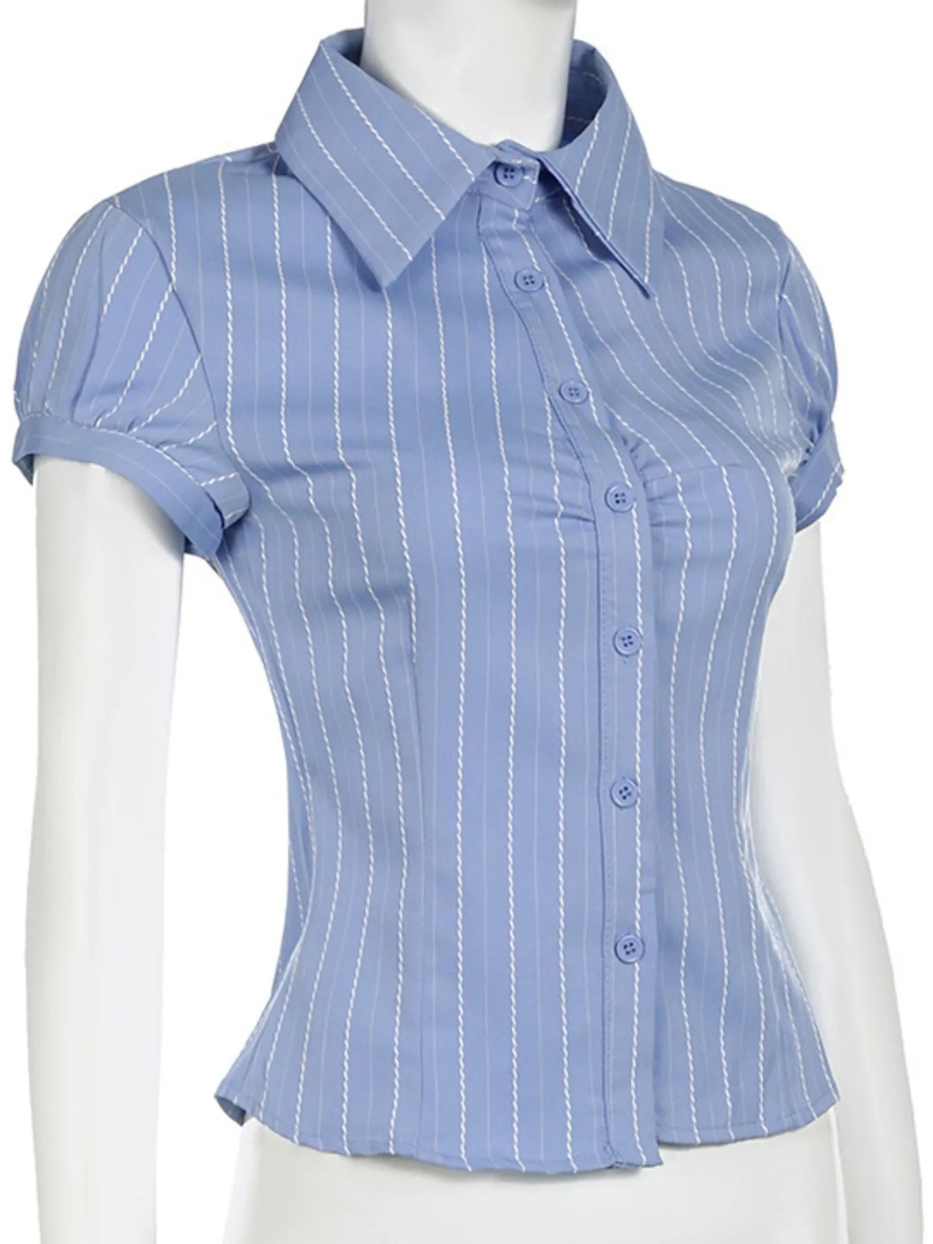 Striped Button-Down Collared Neck Shirt Trendsi