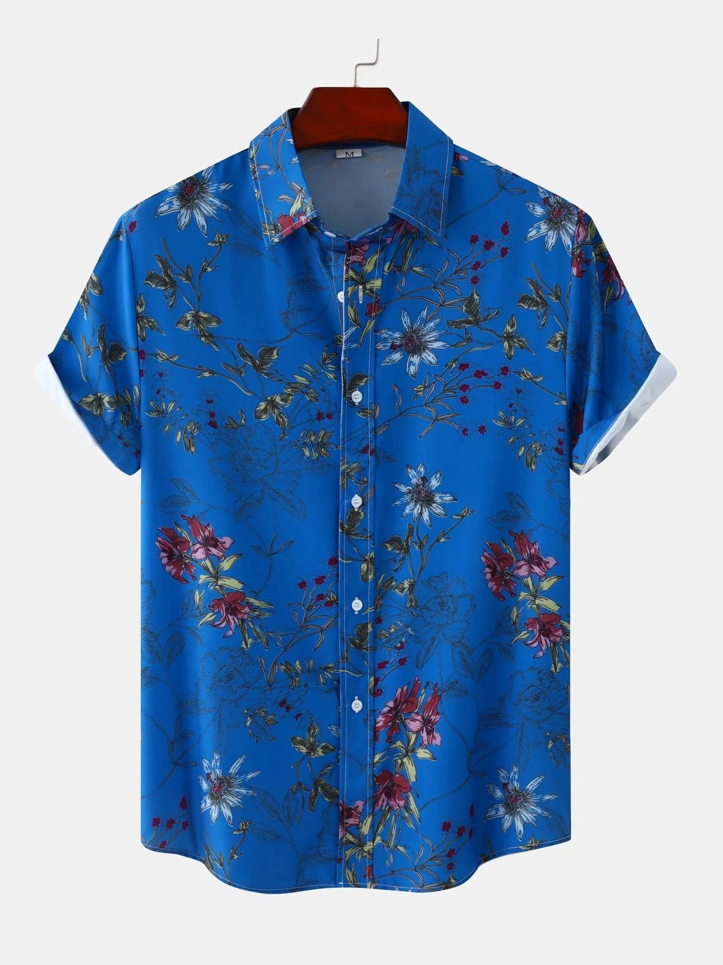 Men's Plus Size Floral Print Short Sleeve Button Down Casual Shirt Trendsi