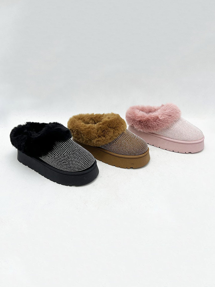 Women Wild Diva Embellished Faux Fur Platform Booties NicholesGifts