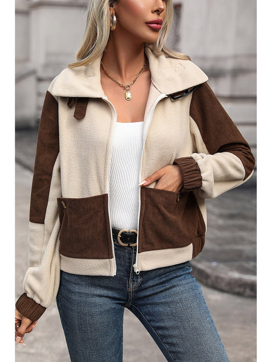 Perfee Color Block Zip Up Pocketed Jacket