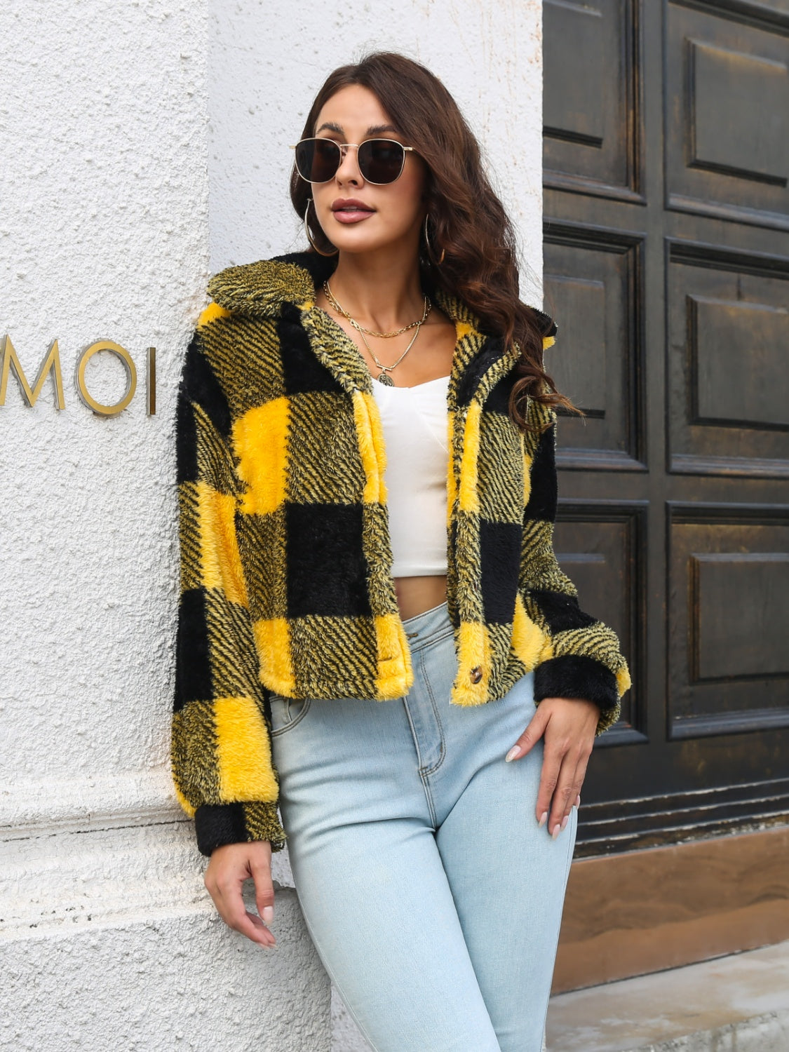 Plaid Dropped Shoulder Buttoned Jacket NicholesGifts