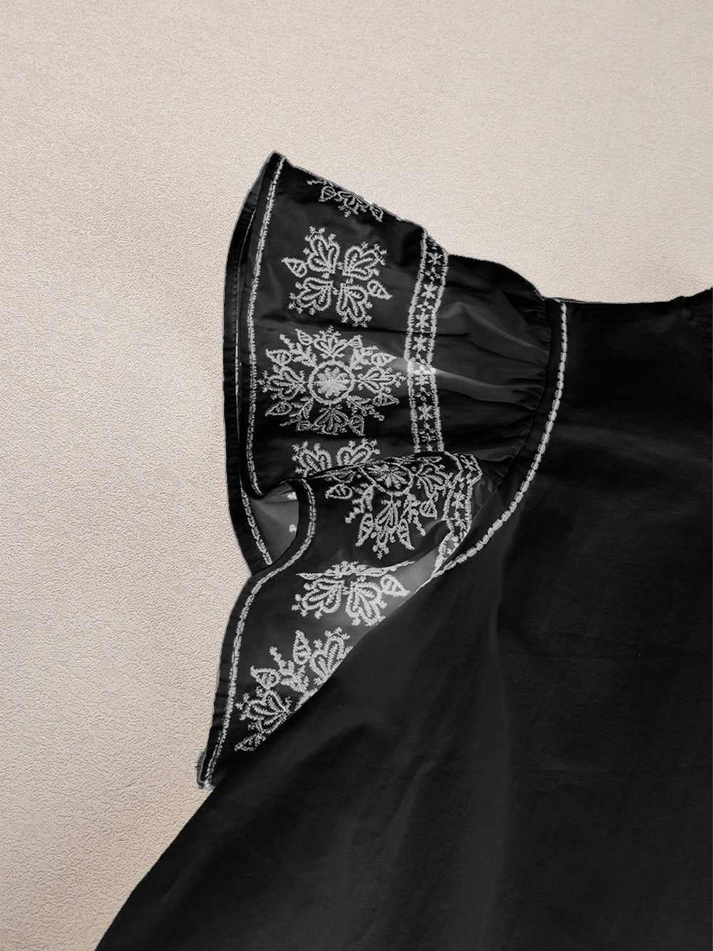 Ruffled Mock Neck Cap Sleeve Blouse