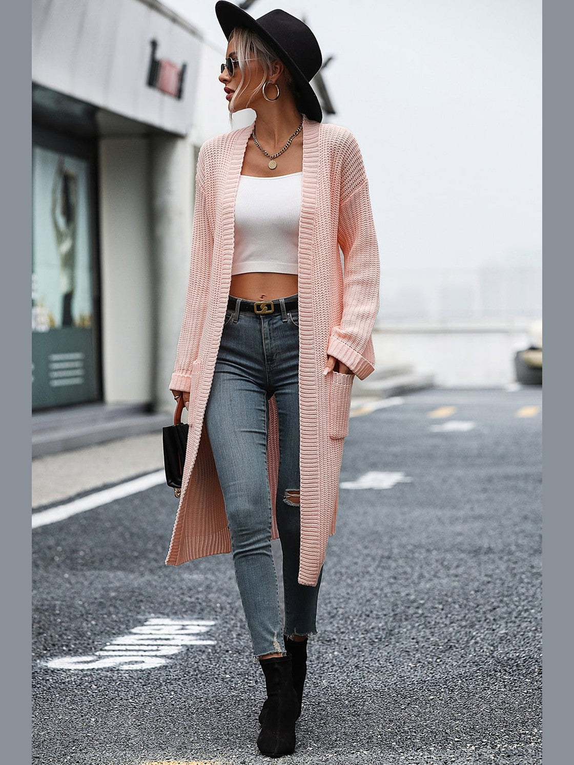 Dropped Shoulder Long Sleeve Cardigan with Pocket nicholesgifts
