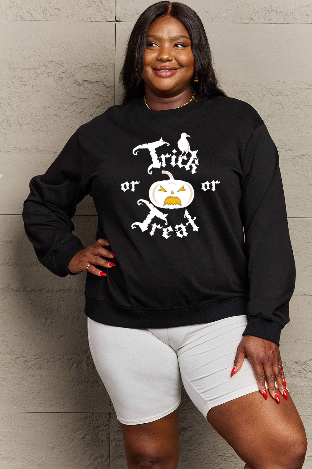 Simply Love Full Size TRICK OR TREAT Graphic Sweatshirt NicholesGifts
