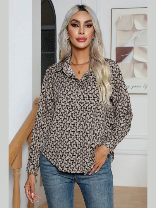 Printed Buttoned Long Sleeve Shirt NicholesGifts