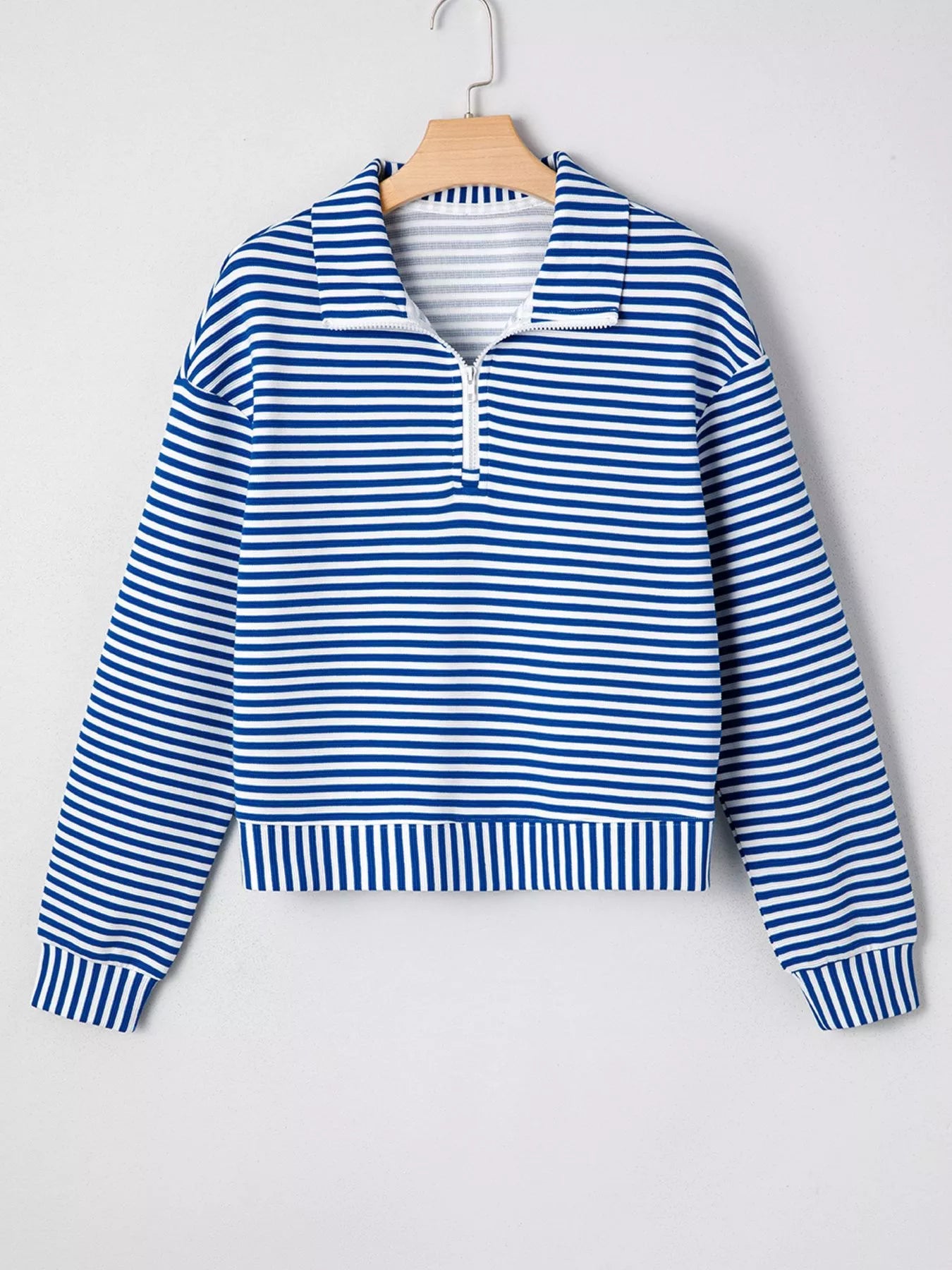 Stripe Quarter Zip Collar Long Sleeve Top Trendsi